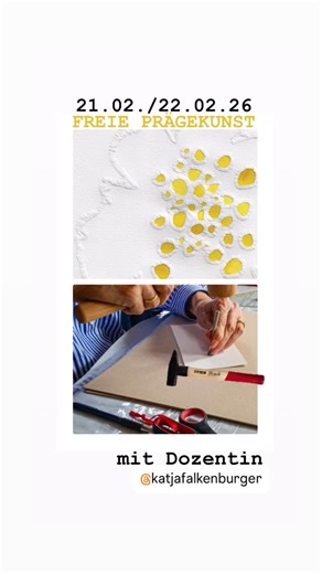 Kunstakademie Esslingen on Instagram: "Beim Freien Papierprägen werden Techniken der Bildhauerei, Schmiedekunst, Ziselierung, Radierung sowie Hoch- und Tiefdruckprägung miteinander verknüpft und auf Papier übertragen. Als Prägewerkzeuge dienen ein Holzhammer und feine Meißelstifte. mit Dozentin @katjafalkenburger #jetztanmelden #kunstworkshop #freiesprägen #freiesprägenaufpapier #workshopamwochenende #prägen #workshop #kunstinesslingen #esslingen #esslingenamneckar"