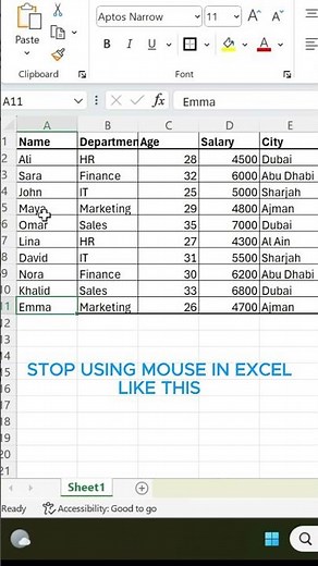 Stop using mouse in Excel