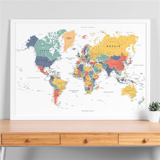 World Map Printable in Soft Summer Colors - Minimalist Colorful Map - Modern World Map Wall Art, Neutral Pastel Map, Digital Download - Etsy UK