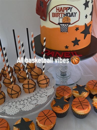 Basketball cake set 🏀🔥 Perfect for birthdays, teams & game day celebrations Custom made with love 🤍 Hashtags: #BasketballCake #CakeTok #CustomCakes #DessertTable #CakeDecorating