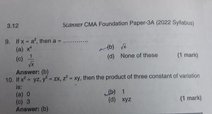 3.12 Scanner CMA Foundation Paper-3A (2022 Syllabus)9. If x∝a2... | Filo