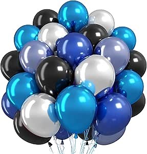 Blue and Black Balloons,50Pcs 12 Inch Pearl Navy Blue Silver Metallic Light Blue Balloons for Boys Graduations Birthday Baby Shower Party Decoration