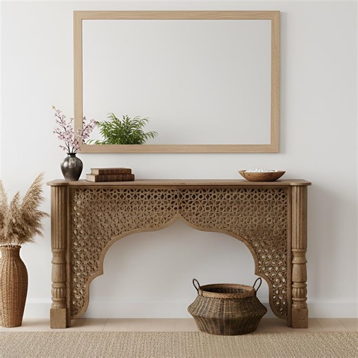 Reclaimed Wood 75" Large Console Table | Hand Carved Lattice Arch Foyer Entryway Furniture | Rustic Mediterranean Sofa Table Statement - Etsy