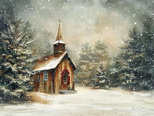 Rustic Winter Church Christmas Wall Art, Farmhouse Chapel Painting, Snowy Country Scene Print, Holiday Wall Decor, Modern Farmhouse Artwork - Etsy UK