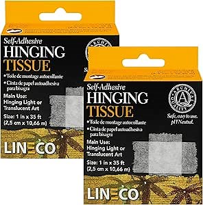 Lineco Archival Self-Adhesive Mounting/Hinging Tissue, Mounting Lightweight or Translucent Art, Documents in DIY, Crafts, and Matting Projects, Acid-Free Non-Yellowing, 1" x 35 ft, Pack of 2
