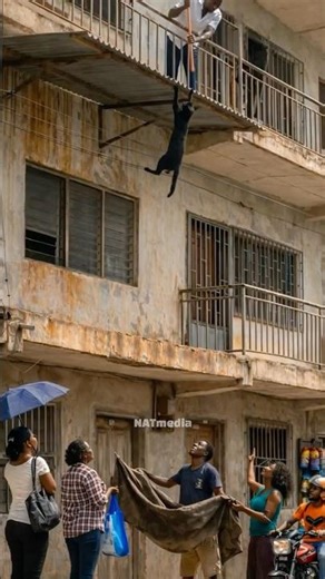Cat Slips From Balcony… Crowd Saves It Just In Time