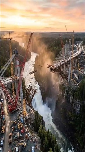 Incredible Time-Lapse Bridge Construction Over a Massive Waterfall | Cinematic Build