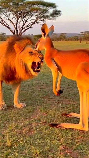 Kangaroo Sends Lion Flying with a Powerful Kick!