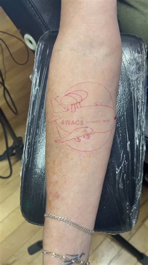 Tattoo video diary: A memorial tattoo of an AWACS Air Force Plane in a comic style illustration. The client said her father was one of the original engineers that created the AWACS and she wanted this tattoo as a memory of her father. #tattooart #tattooartist #vnzmb #vonzombie #arttheory #awacs #airforce #illustrationtattoo #planetattoo #arttheorystudio #memorialtattoo | Vonzombie's Art Theory Studio