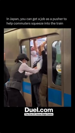 How Everything Works on Instagram: "In Japan, a “pusher” — called an oshiya or FLE — is a station attendant whose job is to pack passengers into crowded trains during rush hour, literally pushing people inside so the doors can close. The role became iconic in Tokyo during the city’s rapid economic boom from the 1960s to the 1980s, when commuter trains were famously overflowing with passengers."