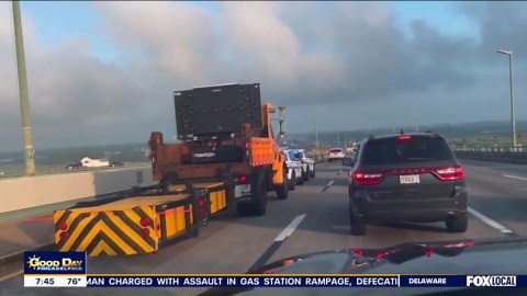Tractor trailer cab careens off Delaware Memorial Bridge, into river below