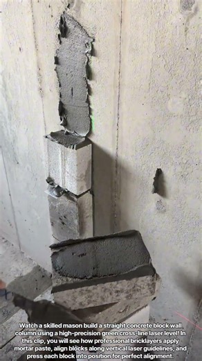 "How Workers Use Laser Levels to Lay Concrete Blocks Straight"#shorts