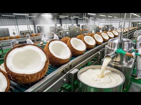 Inside a Coconut Milk Factory 🥥 | How Coconuts Are Turned into Creamy Milk (Full Process)