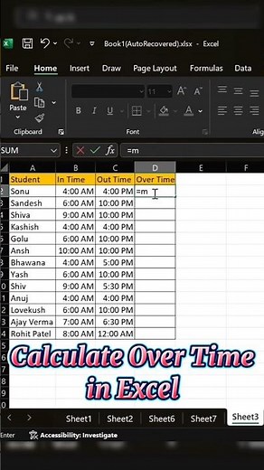 How to Calculate Over Time in Excel
