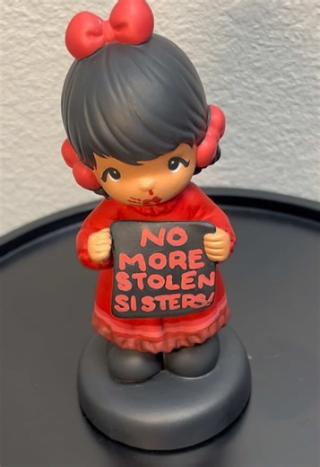 Upcycling this Precious Moment figurine in honor of all Missing and Murdered Indigenous Women and Girls. #MMIW #mmiwawareness