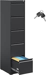 IKIMI 5 Drawer File Cabinet,Metal Filing Cabinets for Home Office,Vertical File Cabinet with Lock,Heavy Duty Metal Storage Cabinet for A4/Letter/Legal Size Files,Assembly Required