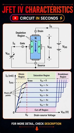 JFET IV Characteristics Explained ⚡ | Regions, Pinch-Off & Graph Made Easy #electrical #shorts