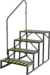 Hihone RV Steps with Handrail, 4 Steps Ladder Hot Tub Steps with Handrail, Portable Stairs Metal Steps for 5th Wheel RV, Mobile Home Stairs