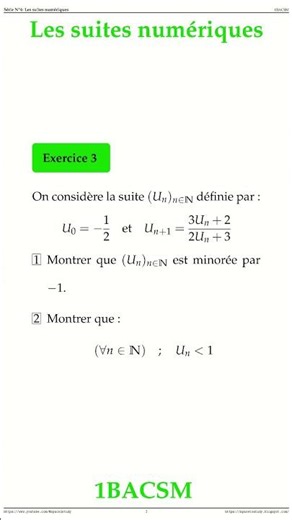 Exercice 3 Les suites numeriques 1BACSM Maths space2study M1BSMS4v11 #maths