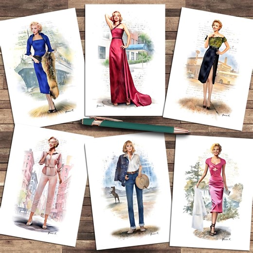 Marilyn Monroe Fashion Illustration Note Cards, Set of 6 - Etsy UK