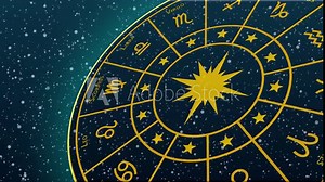 zodiac signs rotating on blue background, sun signs, zodiac Stock Video