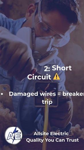 Hear that POP? 💥 Here's why your breaker keeps tripping! Circuit breakers trip for two main reasons, and ignoring them can be dangerous! Reason 1: Overload — Too many appliances are on one circuit. Reason 2: Short Circuit — Damaged wires cause a breaker trip. If this happens often, you need professional inspection! An underlying issue could pose a fire risk. Call a licensed electrician for quality electrical work you can trust. Call or Text: 954-636-4288 Visit: allsiteelectric.com #circuittrip 