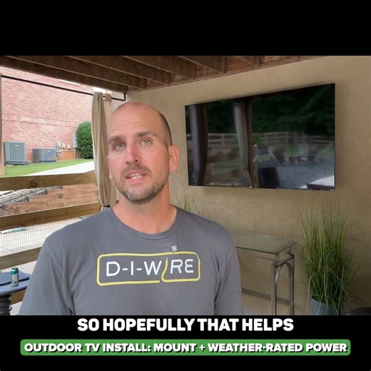 Scott on Instagram: "Product used listed on our Facebook Page Mounting a flat-screen on an exterior wall—no messy extension cords! In this step-by-step, I find the stud from inside the unfinished basement, drill through stucco, set the bracket with lag bolts, and level it up. Then I cut in a Southwire exterior box, pull new 14-gauge Romex from the 15A circuit, pigtail the ground with a Wago 221, and install a Leviton weather-resistant, tamper-resistant GFCI using the back-wire lever feature. Add