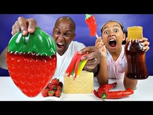 Real Food VS Gummy Food! Gross Giant Candy Challenge - Best Chef Mommy VS Jordon Edition