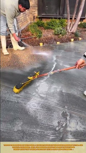 Skilled Worker Cleaning Concrete Surface Using Pressure Washer and Brush for Surface Restoration