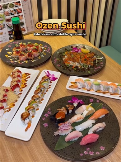 Late hours. Fresh sushi. AYCE options from lunch through premium all day. Come see everything we offer 🍣😊 📍7185 Lincoln Ave, Buena Park, CA 90620 ⏰Mon-Sun: 11am-2am #sushilover #ocfoodie #ozensushi #buenaparkeats #knottsberryfarm