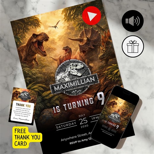 Animated Dinosaur Birthday Invitation, Editable T-rex World Party Invite, Video Dino Park, Jurassic Any Age, Canva (digital File) - Etsy