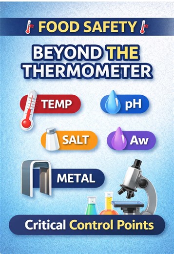 🚨 Beyond The Thermometer! 🌡️➡️ Real Food Safety CCPs 🔬⚠️ Temperature isn’t everything! Learn the real Critical Control Points: pH 💧, Aw 💦, salt 🧂 & metal detection 🧲. Are you controlling risk or just checking temps? #foodsafety #kitchen #haccp #restaurant #ccp