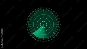 Radar screen animation.Airplane HUD Radar Seamless Loop. Radar Detection Screen Display.