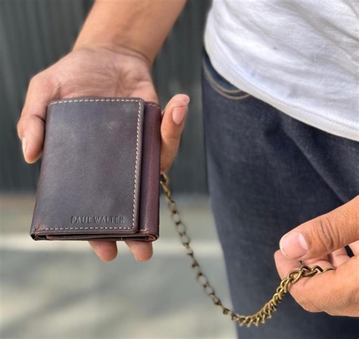 Leather Biker Trifold Wallet With Chain: RFID Blocking, Hunting Gift for Men - Etsy