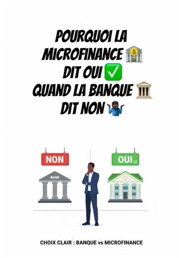 La banque regarde le passé. La microfinance regarde ton activité. Avant de demander un prêt, sache où aller. 🔗 Lien en bio #microfinance #pretbancaire #entrepreneurafricain #businessafrique #creditafrique