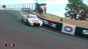 Disaster for one of the race favourites. The NISMO Nissan GT-R has clipped the wall in practice 5. #B12HR | Bathurst 12 Hour