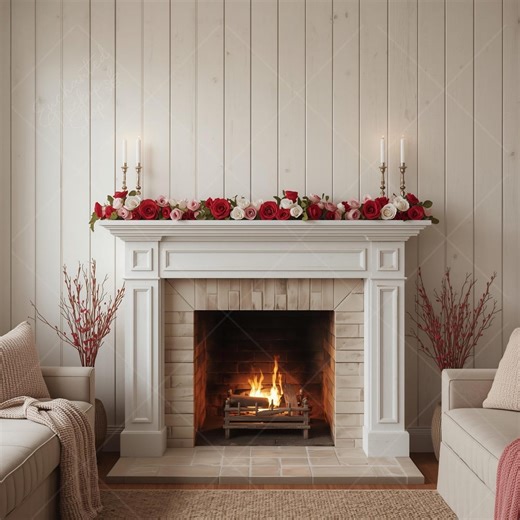Fireplace Mantle Mockup: Blank Wall, Cottage Decor (JPG File) - Etsy