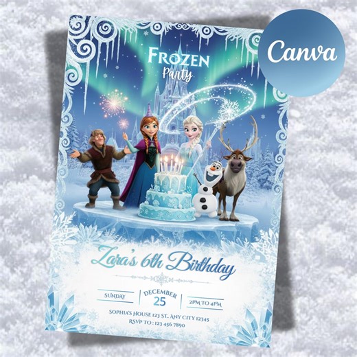 Frozen Birthday Invitation, Editable Frozen Birthday Party Elsa & Anna Party Invitation Girl Frozen Birthday Invite Theme, Canva Bday Invite - Etsy