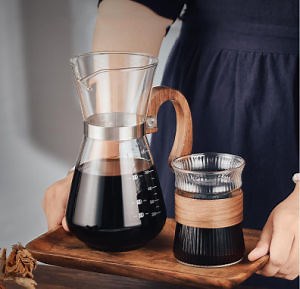 [Hot Item] Coffee Maker Server Pot Coffee Drip Dripped Set Pour Over Coffee Maker with Wooden Handle