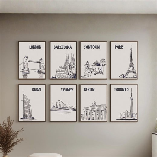City Sketch Wall Art Set · Minimalist Poster Collection · Hand Drawn Style Architectural Line Art · Travel Decor Prints - Etsy