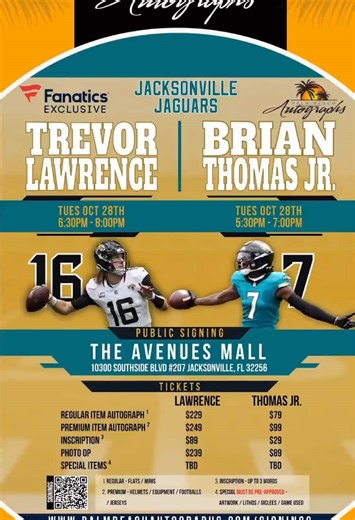 Autograph Signing with Jaguars' Trevor Lawrence & Brian Thomas Jr.
