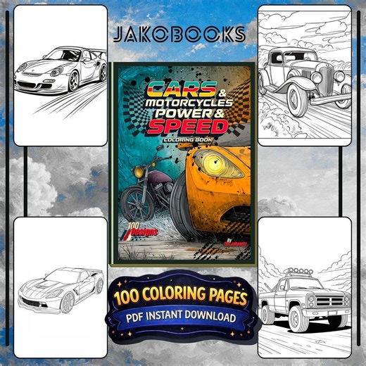 Cars & Motorcycles Coloring Book – Classic Cars, Supercars, Custom Bikes Scenic Rides (instant Download)(printable PDF)(100 Coloringpages) - Etsy