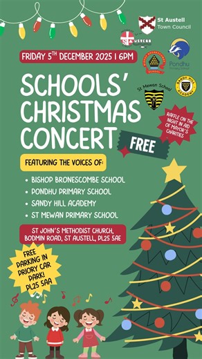 We are delighted to be putting on a Schools' Christmas Concert to mark the start of the festive season! ☃🎅🎄 | St Austell Town Council
