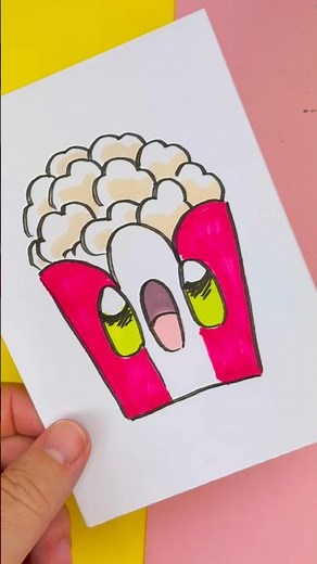 How to draw kawaii popcorn step by step
