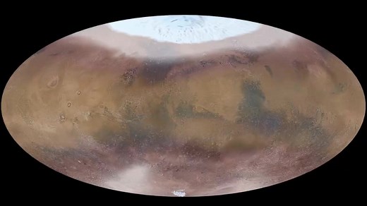 1.4M views · 15K reactions | Cloudy with a chance of Martian ice and dust This supercomputer simulation shows the climate on Mars over the course of one year, spanning from spring through winter in the northern hemisphere. In the visualization, water-ice clouds are gray, while dust is yellow and frozen carbon dioxide is white. As the ice caps in the north shrink, they grow in the south. As fall arrives, a dust storm encircles the entire planet. | NASA Ames Research Center | Facebook