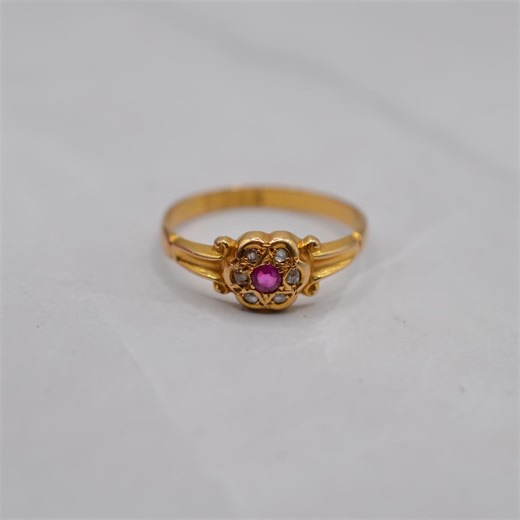 Antique 1918 18ct Gold Ruby & Diamond Floral Cluster Ring, UK Size Q (US Size 8 1/4) - Etsy