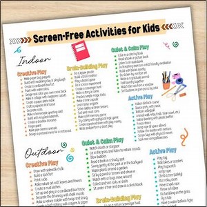 Kids Screen-Free Activities Printable | Boredom Buster Checklist | In & Outdoor