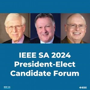 Meet the 2024 IEEE Standards Association President-Elect Candidates. The one-hour webinar was moderated by IEEE SA President Yu Yuan. Hear from the candidates on issues of importance to IEEE SA members. https://ieeetv.ieee.org/video/ieee-sa-2024-president-elect-candidates-forum | IEEE Standards Association