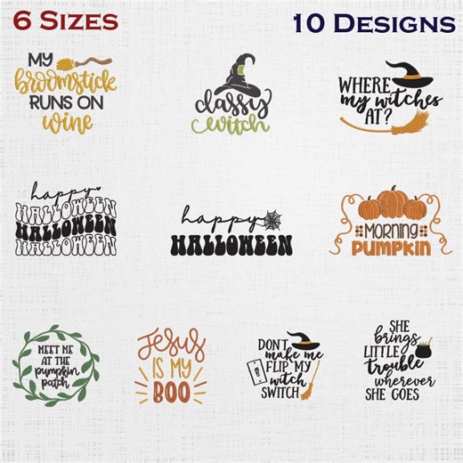 Halloween Set Embroidery - Classy Witch Digital Download - 6 Sizes 10 Designs - Etsy