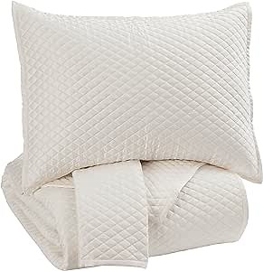 Signature Design by Ashley Dietrick 3 Piece Diamond Design Quilt Set with 2 Shams, Queen, White